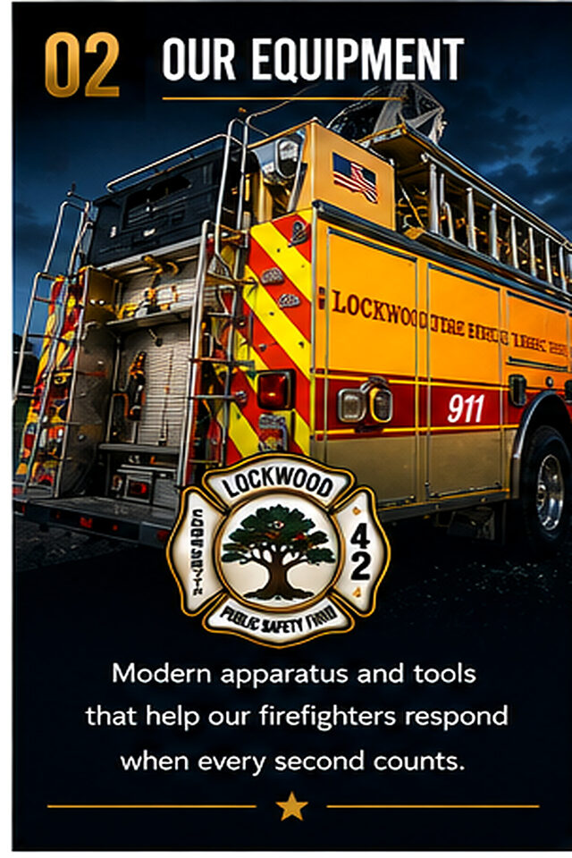 The rescue engine, compartments open and ready