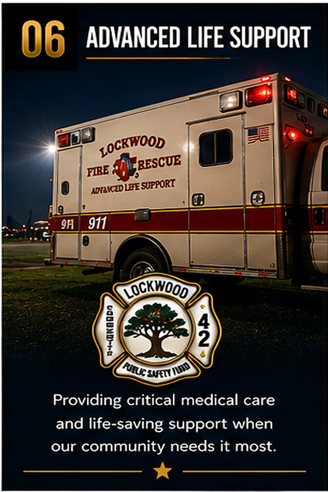 The ALS ambulance staged at night