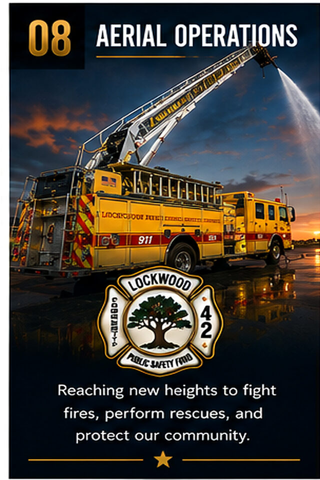 The ladder truck flowing water at dusk